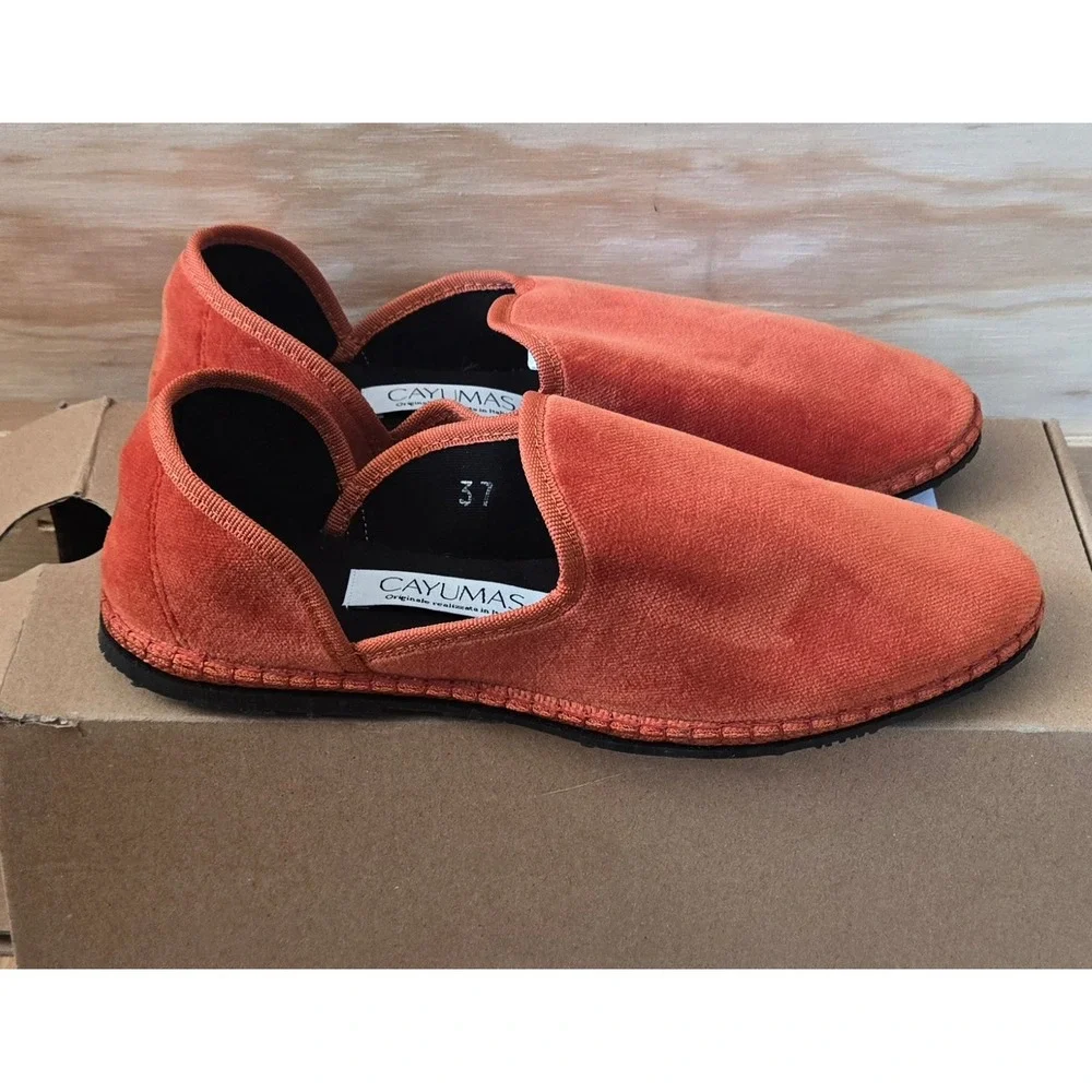 Cayumas Figaro Orange Velvet Friulane Venetian Flats Handmade Italy Size 37
